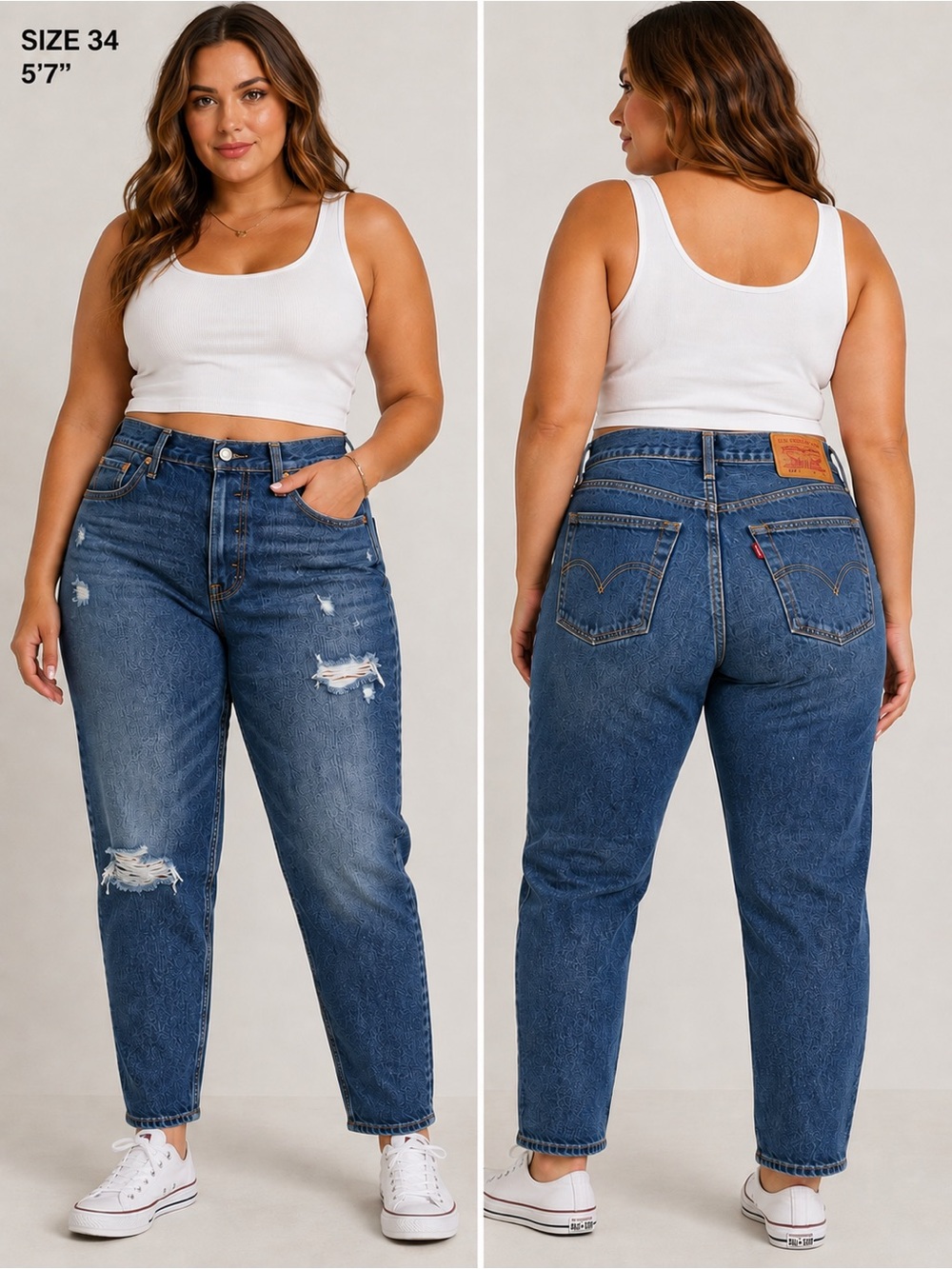 Levi’s 501T Tapered Distressed Button Fly Jeans Blue 34W 28L - Picture 1 of 11